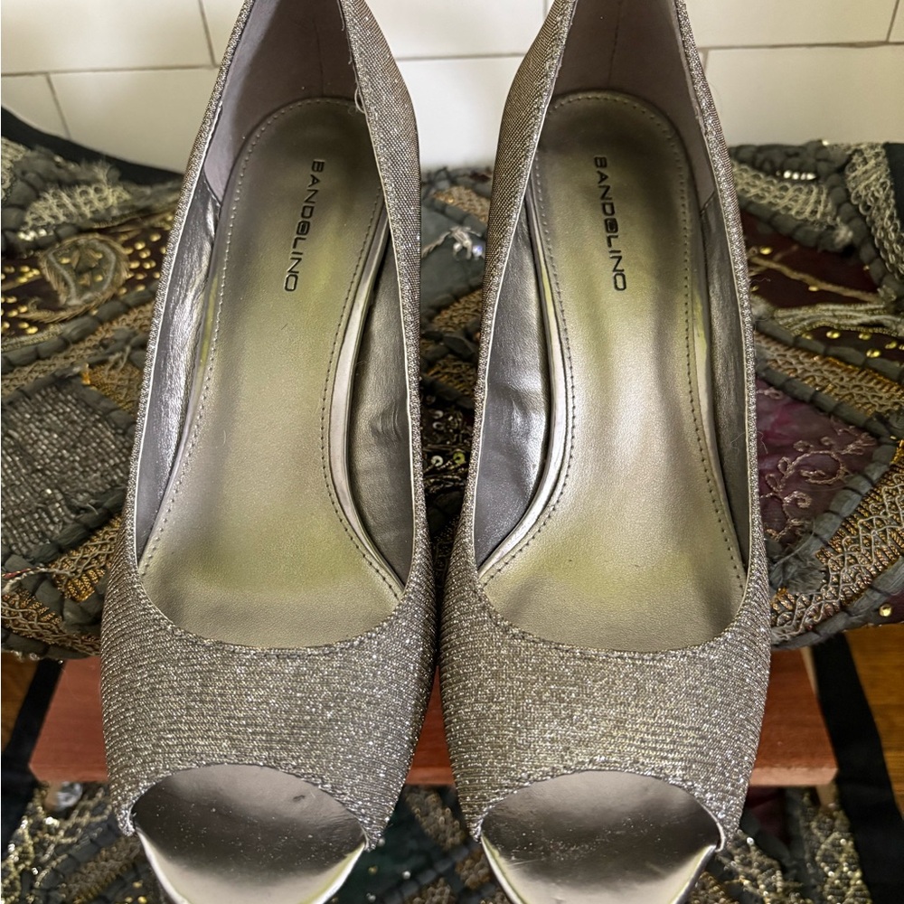 Bandolino Glittering Silver Peep-Toe Heels